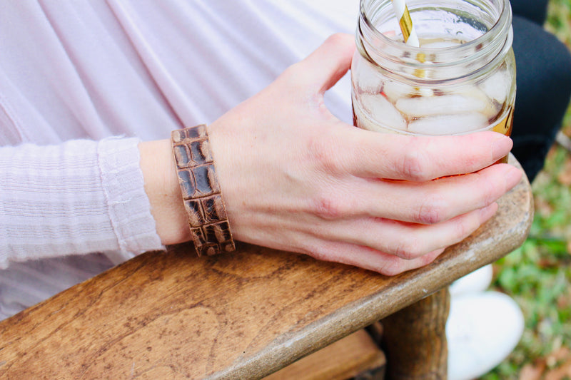 Tortoise Leather Slim Cuff